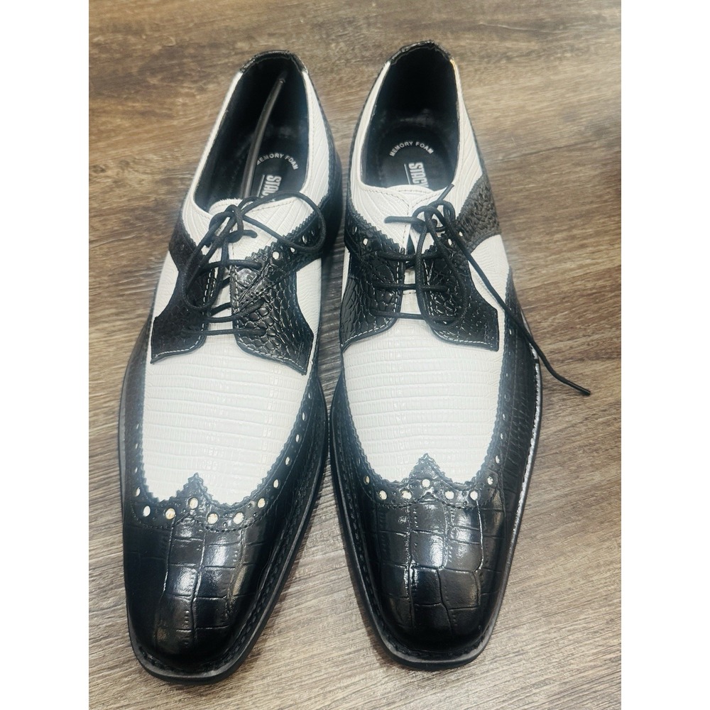 Stacy Adams Mens Black White Crocodile Print Leather Wingtip Oxfords 11M